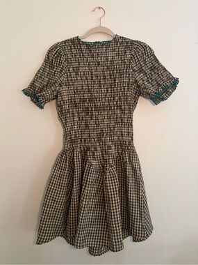 Apres Studio RUCHED MINI BUBBLE DRESS IN BISCUIT PLAID, size M
